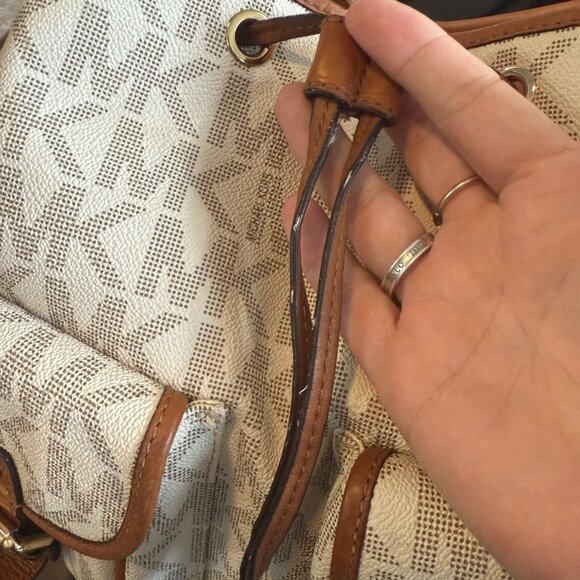 Michael Kors Monogram Canvas Backpack With Leather Trim & Gold Accents - Picture 9 of 12